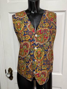 Vintage 1990s Paisley Bright Multi-Colored Womens Vest Liz Wear Size Large